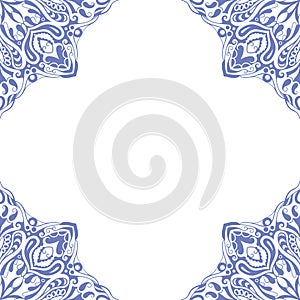 Ornamental frame. Decorative border - corners - blue on white background