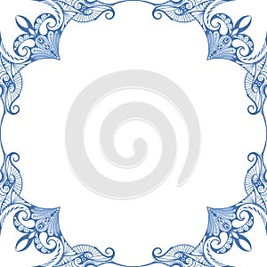 Ornamental frame. Decorative border - blue corners on white background