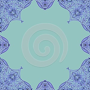 Ornamental frame. Decorative border - corners - violet on light turquoise background