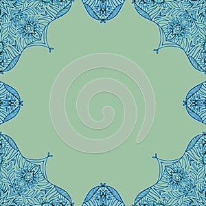 Ornamental frame. Decorative border - corners - blue on light green background