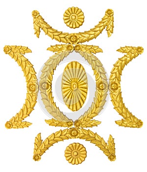 Ornament frame golden stucco decoration elements on white