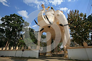 Ornament: giant elephant sculpture at temple entra