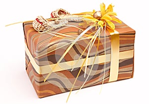 Ornament Gift Box With Yellow Satin Ribbon Bow