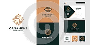 Ornament line art logo and business card design, luxury, abstract, beauty, icon Premium Vector