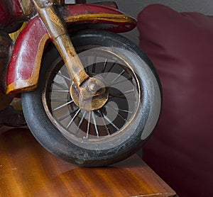 Ornament object, motorcycle wheel with wooden spokes