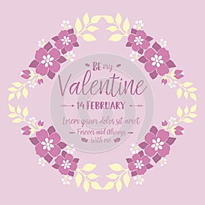 Ornament pink floral frame of beautiful for design invitation card happy valentine. Vactor