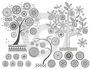 Ornament treesThe leaves and ornamental circles on the tree vector illustration. Aztecs Mayan ancient civilizations