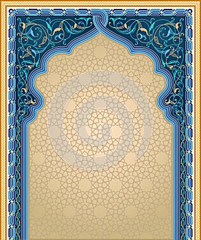 Ornamental art background in blue and gold color