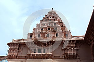 Ornamental balcony with bell tower of the thanjavur maratha palace photo