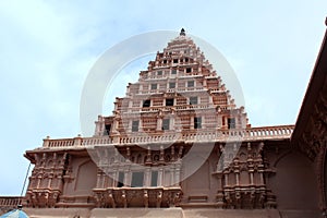 Ornamental balcony with bell tower of the thanjavur maratha palace