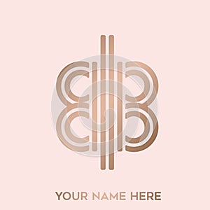 Ornamental BB monogram. Abstract uppercase geometric letter b logo. Golden color.