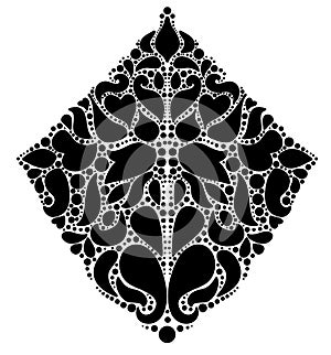 Ornamental black floral rhombus on white backgroun