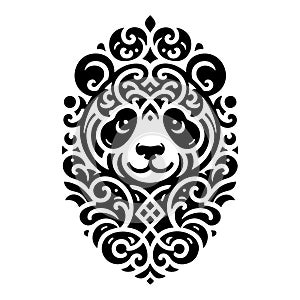 Ornamental black and white chinese style panda pttern. Vector white background with black patterned panda. Isolated beautiful