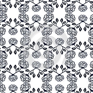 Ornamental black and white roses background. Floral seamless pattern. Roses pattern for textile design. Vintage