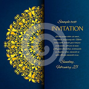 Ornamental blue with gold embroidery invitation