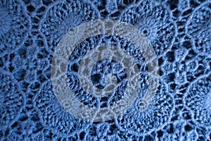 Ornamental blue lacy cotton fabric