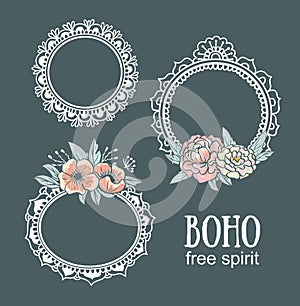 Ornamental Boho Style Frames and elements.
