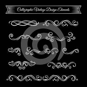 Ornamental border, flourish swirls, royal ornament elements, page dividers. Vector.