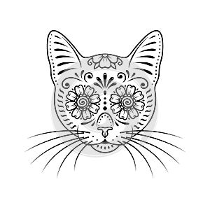 Ornamental cat portrait on white