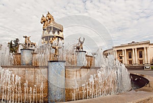Ornamental Colchis Fountain on central square, Tsentraluri moedani, of Kutaisi in Georgia