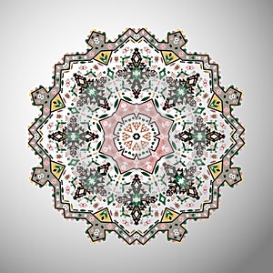 Ornamental round colorful geometric pattern in aztec style