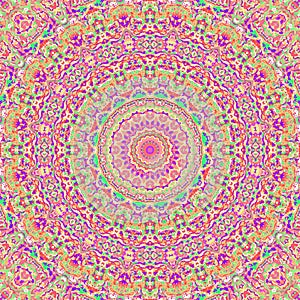 Ornamental colorful vibrant groovy boho mandala, pink, orange, green, and purple