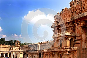 Ornamental construction of the ancient Brihadisvara Temple in Thanjavur, india.