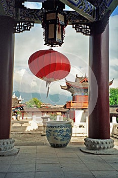 Ornamental courtyard of palace in lijiang, china
