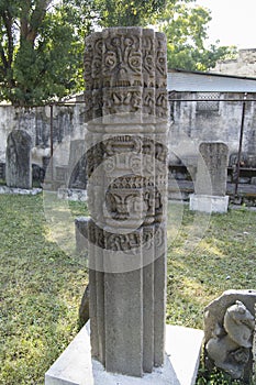 Ornamental Decorated Sandstone Pillar Ancient India photo