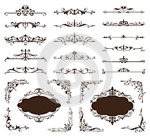 Ornamental design borders and corners Vector set of vintage ornaments