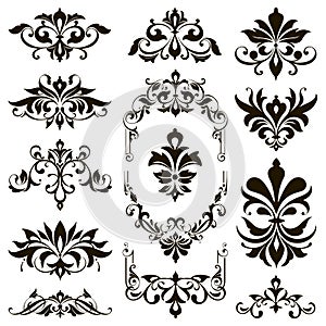 Ornamental design lace borders and corners Vector set art deco floral ornaments elements