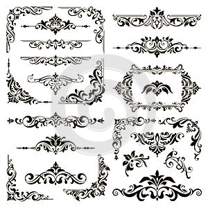 Ornamental design lace borders and corners Vector set art deco floral ornaments elements