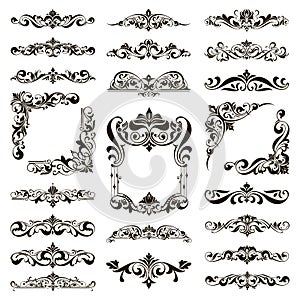 Ornamental design lace borders and corners Vector set art deco floral ornaments elements