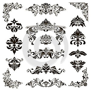 Ornamental design lace borders and corners Vector set art deco floral ornaments elements