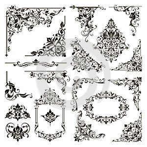 Ornamental design lace borders and corners Vector set art deco floral ornaments elements