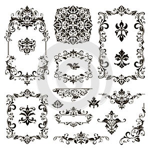 Ornamental design lace borders and corners Vector set art deco floral ornaments elements