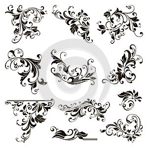 Ornamental design lace borders and corners Vector set art deco floral ornaments elements