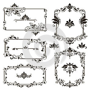 Ornamental design lace borders and corners Vector set art deco floral ornaments elements