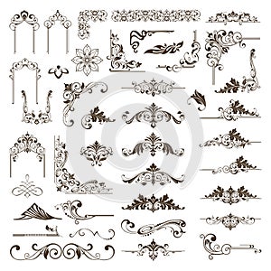 Ornamental design lace borders and corners Vector set art deco floral ornaments elements