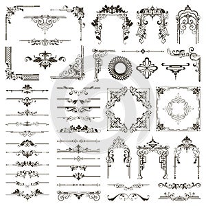 Ornamental design lace borders and corners Vector set art deco floral ornaments elements