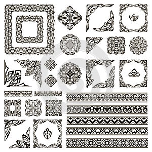 Ornamental design lace borders and corners Vector set art deco floral ornaments elements