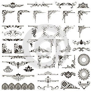 Ornamental design lace borders and corners Vector set art deco floral ornaments elements