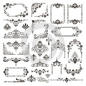 Ornamental design lace borders and corners Vector set art deco floral ornaments elements