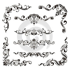 Ornamental design lace borders and corners Vector set art deco floral ornaments elements