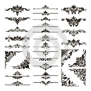 Ornamental design lace borders and corners Vector set art deco floral ornaments elements