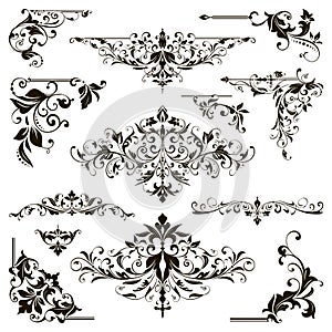 Ornamental design lace borders and corners Vector set art deco floral ornaments elements