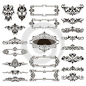 Ornamental design lace borders and corners Vector set art deco floral ornaments elements