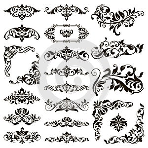 Ornamental design lace borders and corners Vector set art deco floral ornaments elements photo