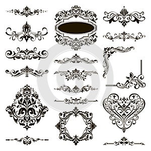 Ornamental design lace borders and corners Vector set art deco floral ornaments elements