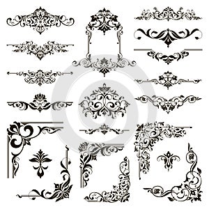 Ornamental design lace borders and corners Vector set art deco floral ornaments elements